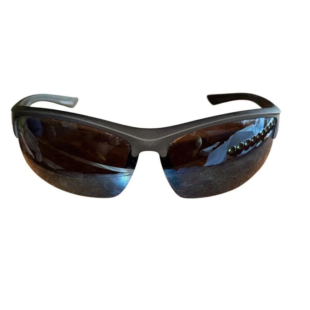 Piranha Mens Black Wrap Around‎ Sport Sunglasses Blue Mirrored Lens Outdoor
